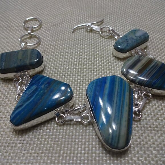 Gorgeous BLUE DENDRITE OPAL Handmade Sterling 925 Bracelet Size 7 1/2" #128C - Picture 1 of 3